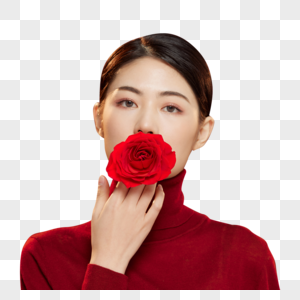 时尚美妆女性拿红玫瑰花图片