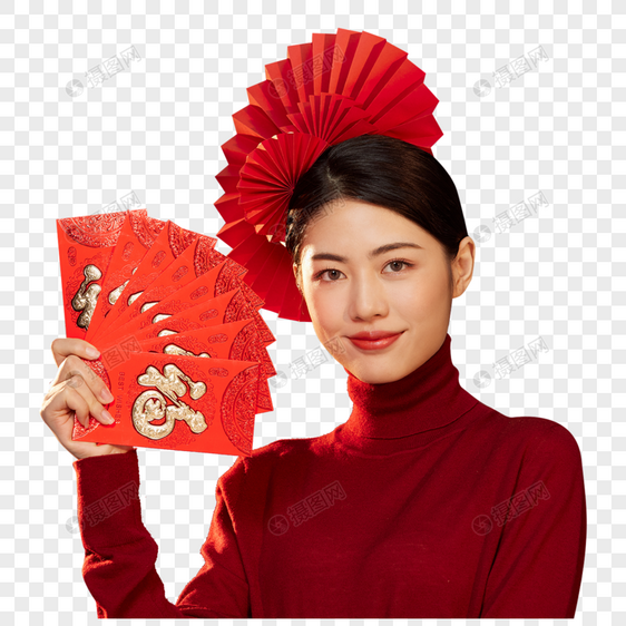 中国风国潮美女新年发红包图片