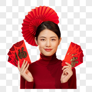 中国风国潮美女新年发红包图片