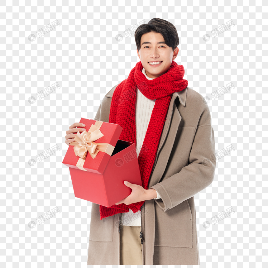 新年男性抱着礼物盒过年图片