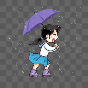 雨中打伞行走的女孩图片