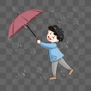 雨中撑伞的男孩图片