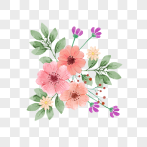 水彩手绘粉色花卉图片