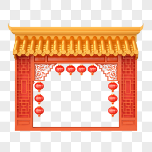 春节新年喜庆吉祥中式拱门灯笼高清图片