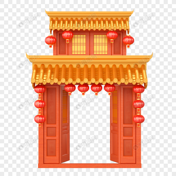 春节新年喜庆吉祥中式拱门灯笼图片