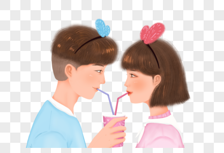 男生和女生一起喝奶茶图片