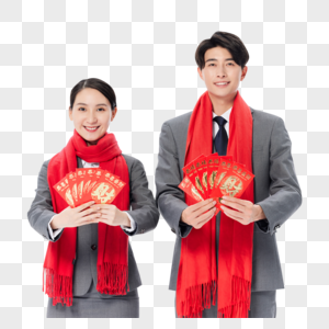 商务人士情侣喜庆过春节发红包图片