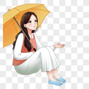 坐着打伞的女孩图片