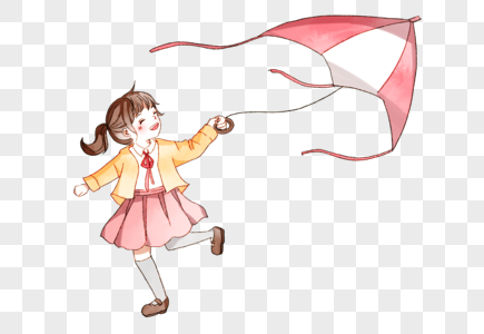 春日放风筝的小女孩高清图片