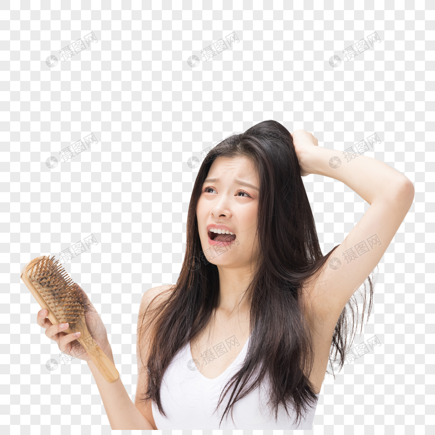女性梳头掉发脱发困扰烦恼