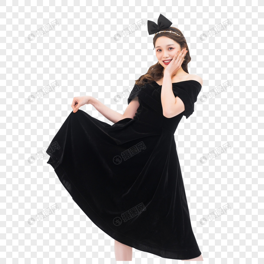 时尚女性黑色礼服写真图片
