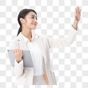 女性商务白领拿平板电脑图片
