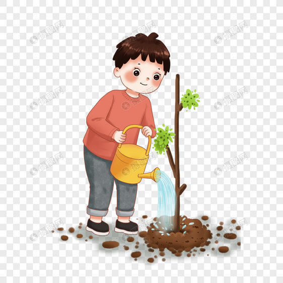 给树浇水的男孩图片