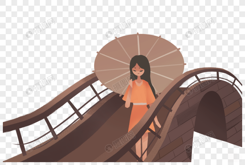 雨中拱桥上的女孩