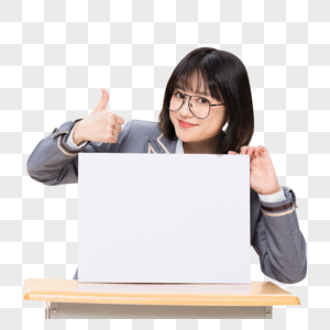 坐在课桌前展示白板的青春大学生图片素材