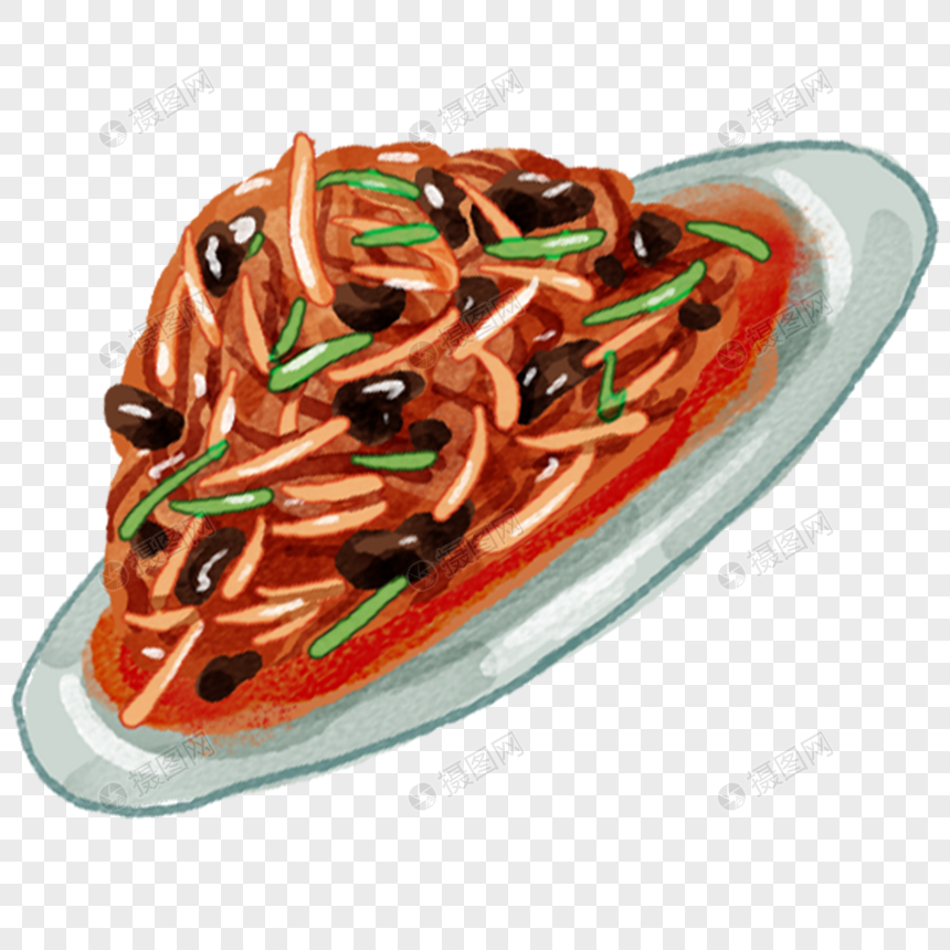 鱼香肉丝八大菜系中国菜川菜手绘美食免扣素材图片