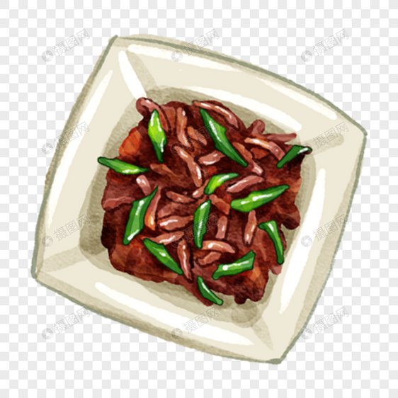麻辣牛柳八大菜系中国菜川菜手绘美食免扣素材图片