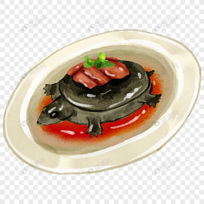 火腿炖甲鱼徽菜手绘美食