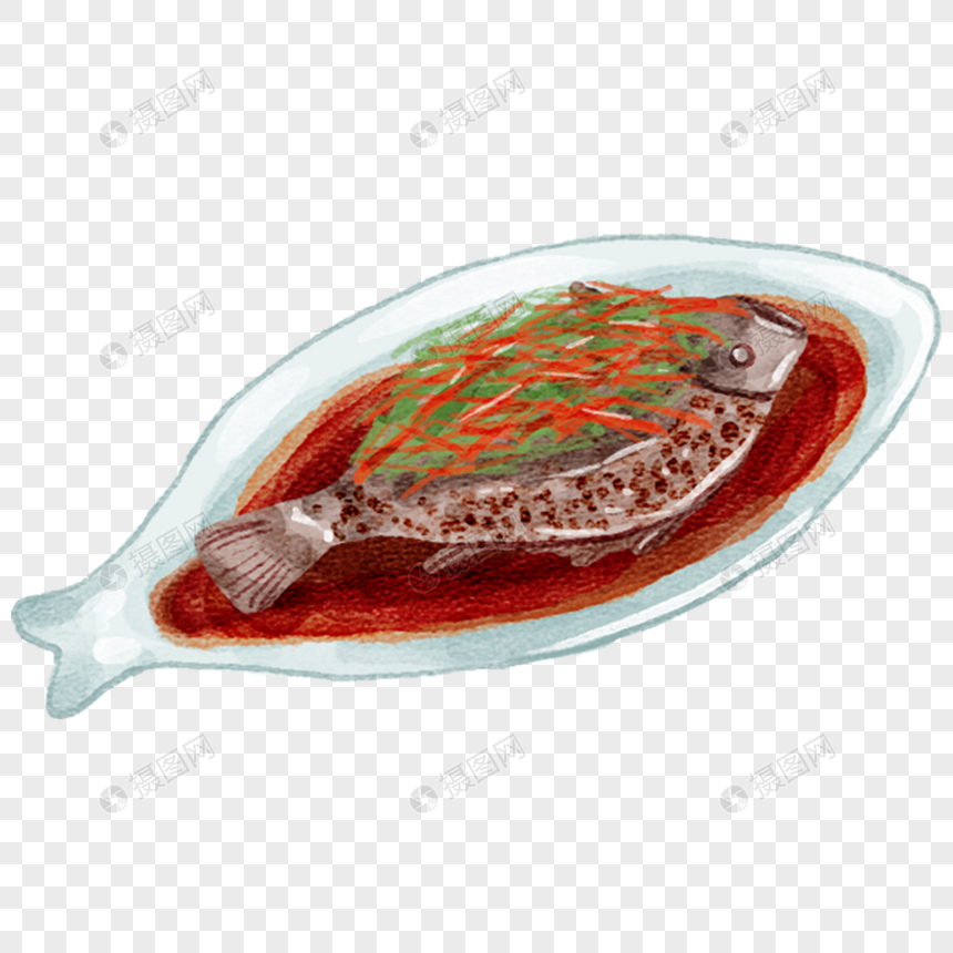 清蒸加吉鱼鲁菜手绘美食元素素材下载-正版素材401910309-摄图网