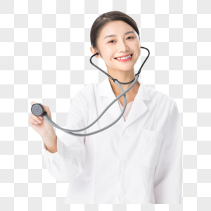女性医护人员医生拿听诊器职业形象图片