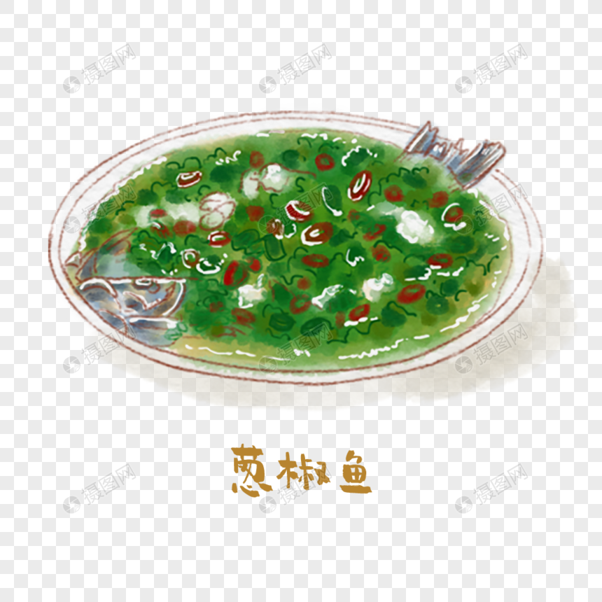 葱椒鱼鲁菜手绘美食