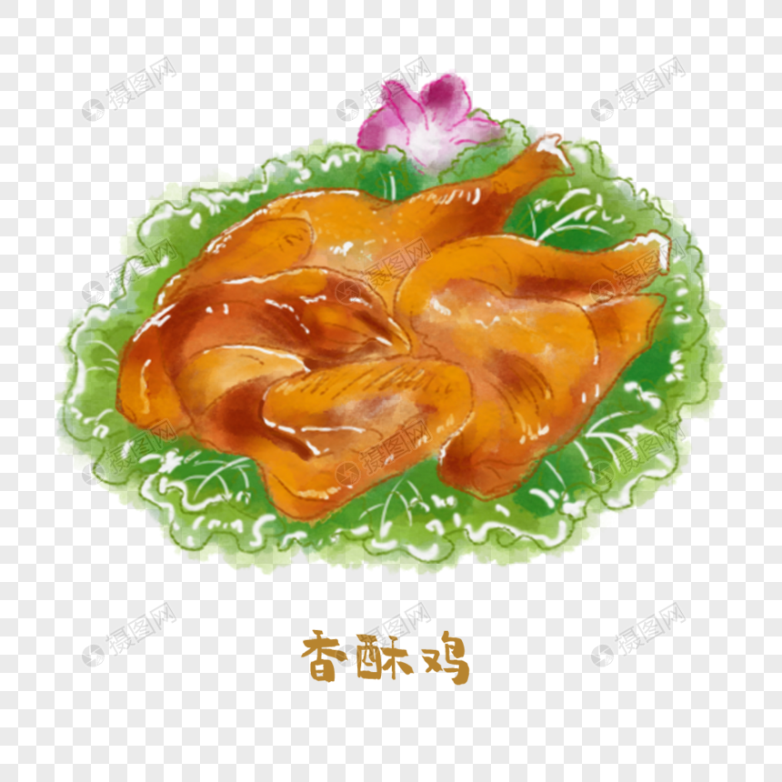 香酥鸡鲁菜手绘美食