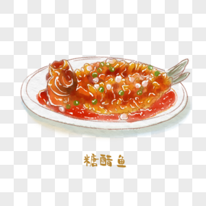 糖醋鱼鲁菜手绘美食图片