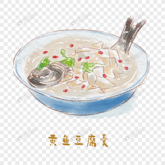 黄鱼豆腐羹鲁菜手绘美食图片