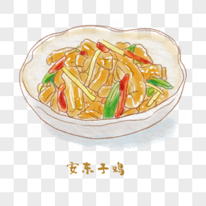 安东子鸡湘菜手绘美食高清图片