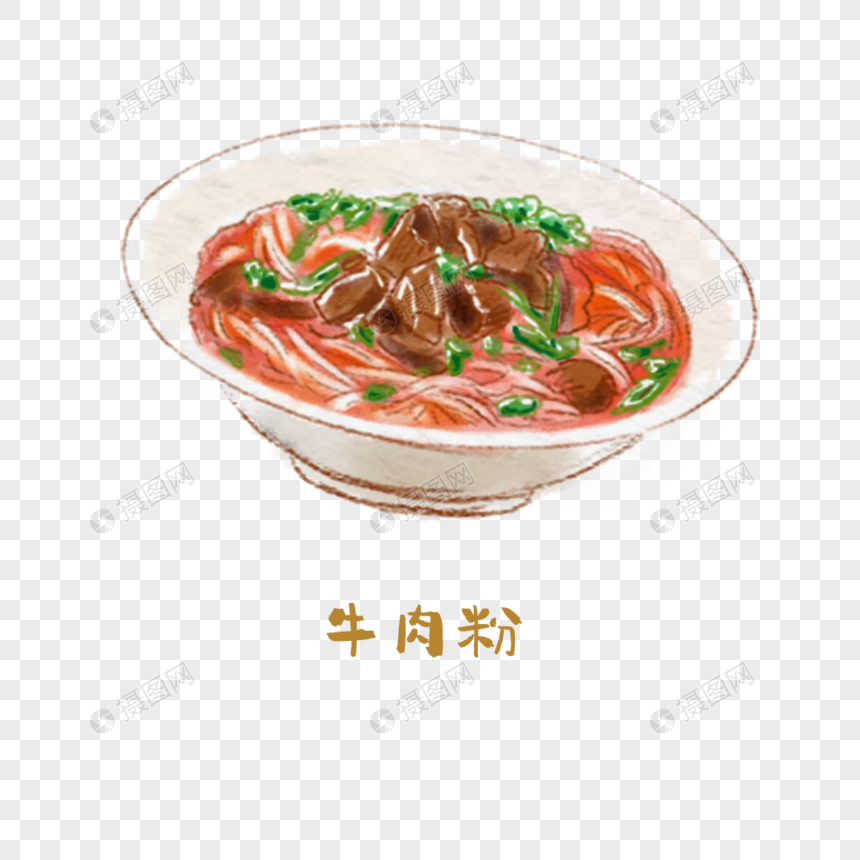 牛肉粉湘菜手绘美食