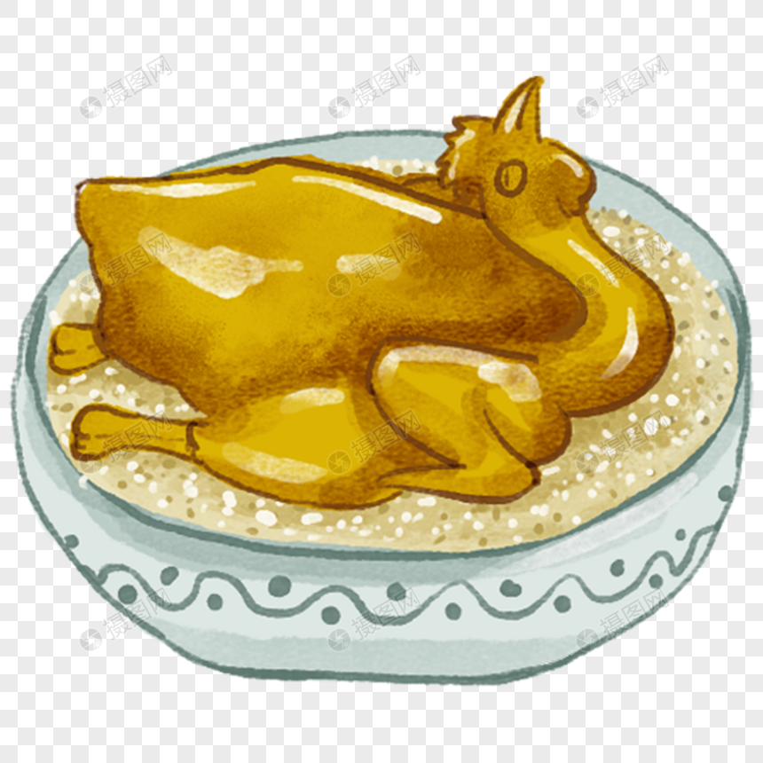 盐焗鸡粤菜手绘美食