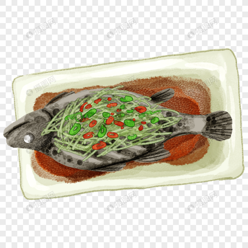 清蒸石斑鱼粤菜手绘美食图片