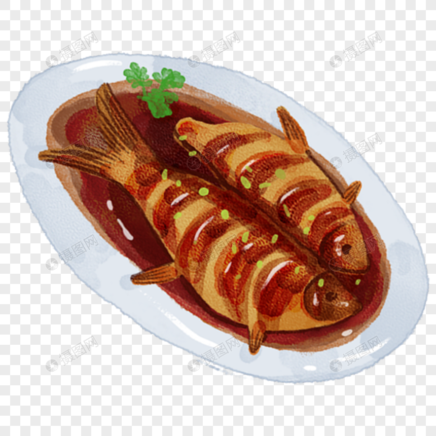 西湖醋鱼浙菜手绘美食