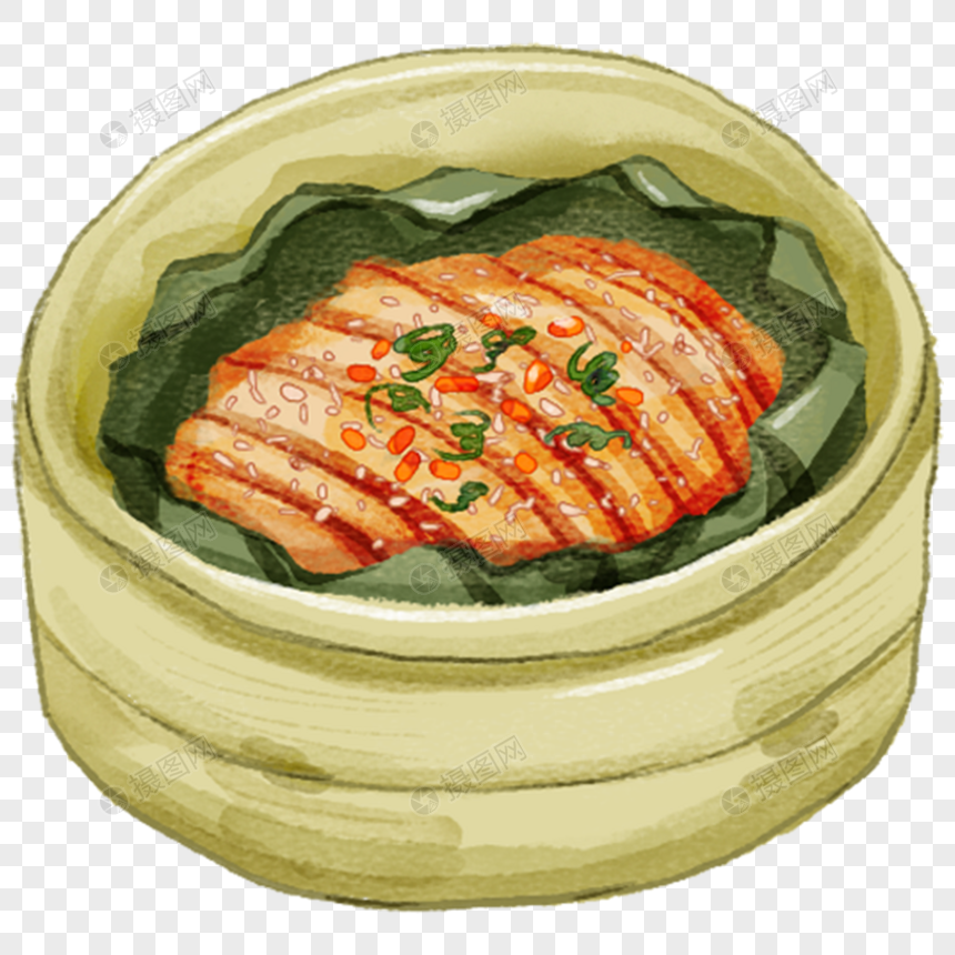 荷叶粉蒸肉浙菜手绘美食