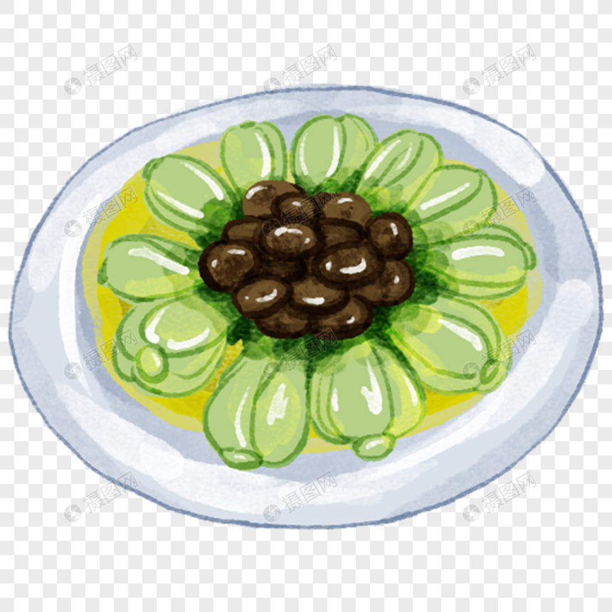 香菇菜心湘菜手绘美食