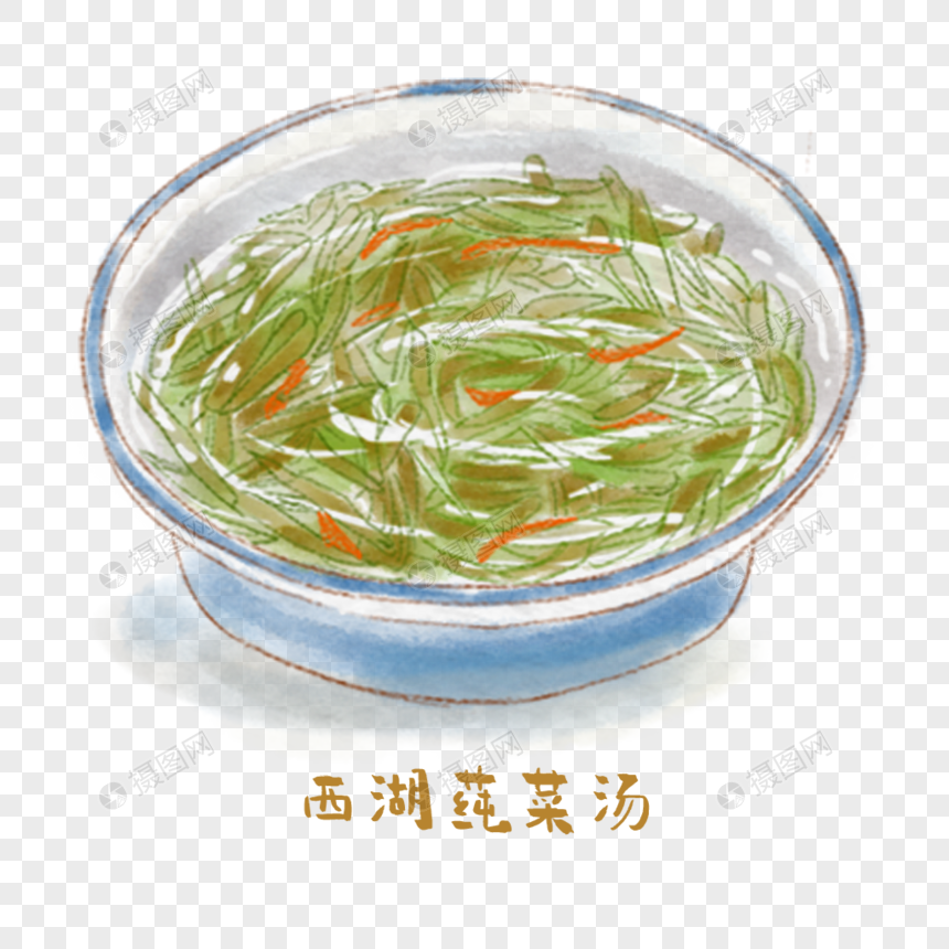 西湖莼菜汤浙菜手绘美食图片