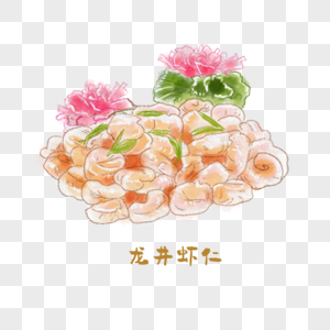 龙井虾仁浙菜手绘美食图片