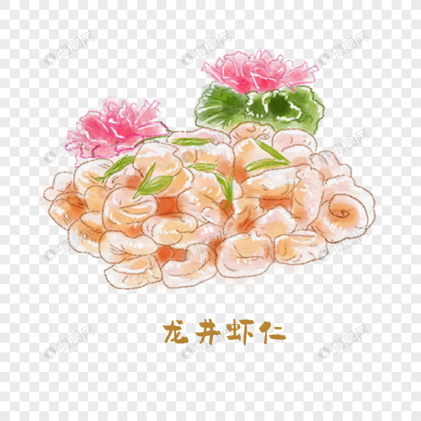 龙井虾仁浙菜手绘美食图片