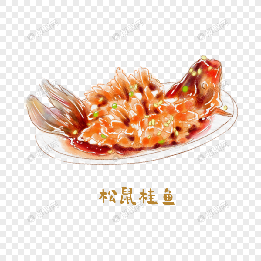 松鼠桂鱼苏菜手绘美食图片