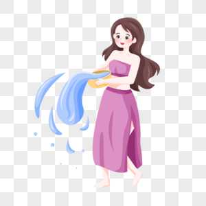 泼水节之手绘卡通泼水的女孩图片素材