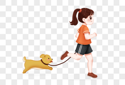带着狗跑步的女孩图片