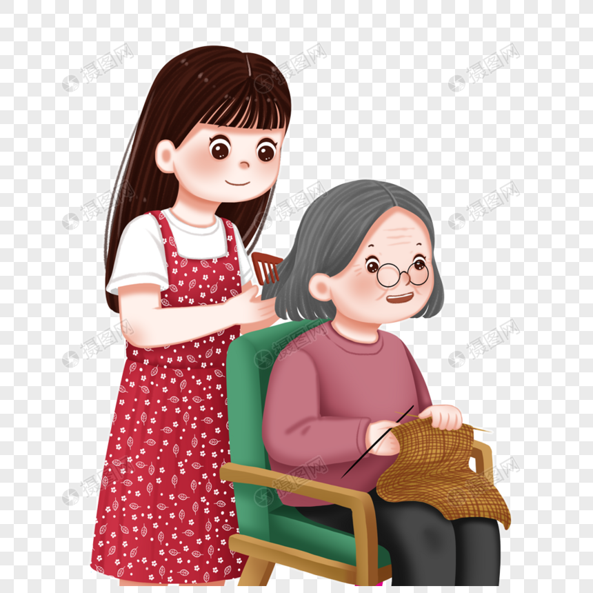 给妈妈梳头发的女孩