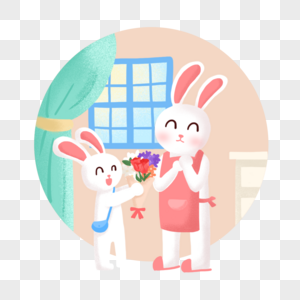 手绘母亲节小兔子送花祝福母亲图片