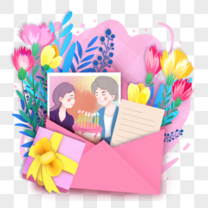 母亲节妈妈生日信封花卉礼物元素图片