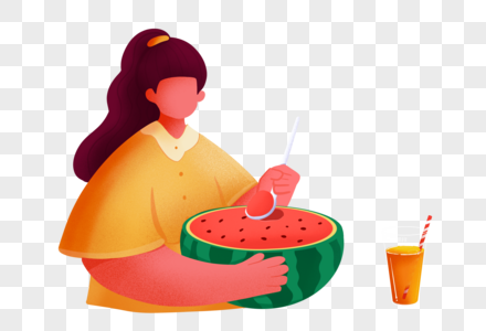 夏日清凉吃瓜的女孩高清图片