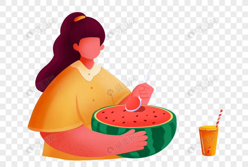 夏日清凉吃瓜的女孩图片