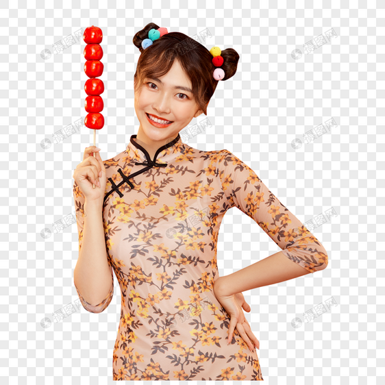 中国风国潮旗袍美女拿糖葫芦图片