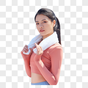 女性健身跑步用毛巾擦汗图片
