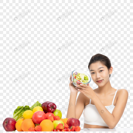 健身女性吃水果轻食图片