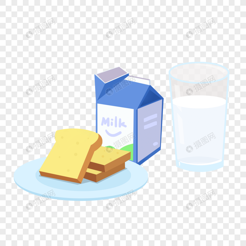 早餐面包牛奶卡通元素图片